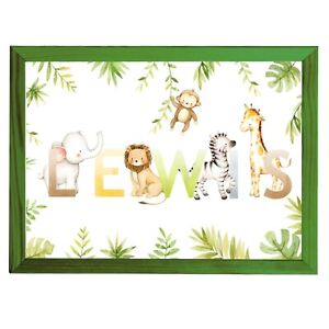 A4 Safari Personalised Print,Jungle Animals,Children,New Baby, Christening Gift