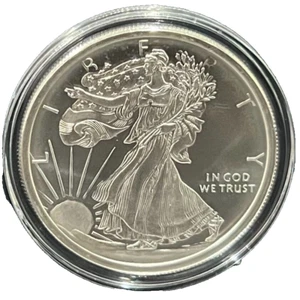 WALKING LIBERTY BU de plata fina .999 de 1 oz en cápsula - Imagen 1 de 10