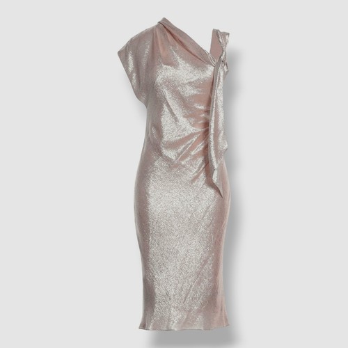 Abito donna Celine rosa metallizzato monospalla increspato seta rosa $4350 taglia 34