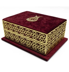 Holy Quran in Keepsake Velvet Gift Case Selcuk Tulip - Red - Picture 1 of 6