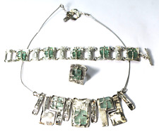 Sterling Lulu Hammerstein Sea Glass 7" Bracelet 16.5" Necklace & Sz 5 Ring Set