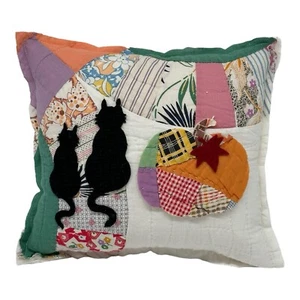 NEW Handmade Cats & Pumpkin Pillow Vintage Quilt Chenille Bedspread Halloween - Picture 1 of 10