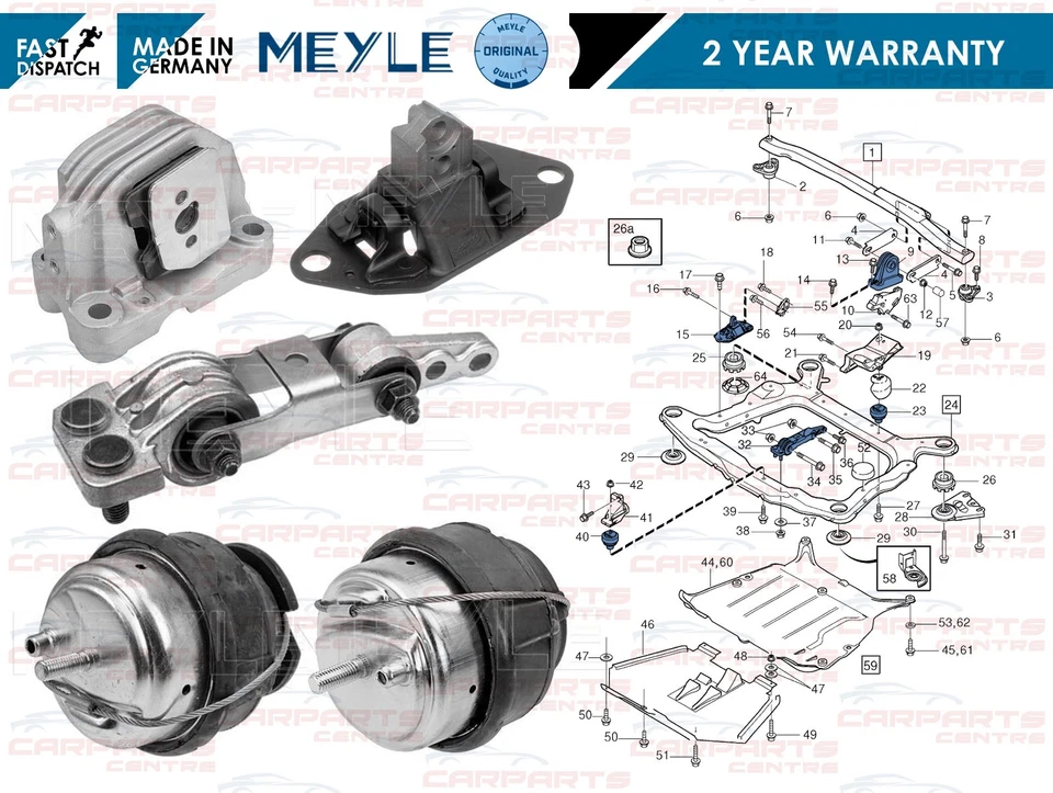 FOR VOLVO S60 V70 XC90 FRONT REAR ENGINE MOUNTINGS MOUNTS 5 PIECE KIT MEYLE - Image 1 of 2