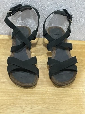 Teva Women's Mahonia Wedge Sandals Black Leather Size 10 M 1106860 Strappy - Image 1 of 4