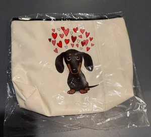 Dackel Make up Federtasche Clutch Hund Reise mit Herzen Reißverschluss - Bild 1 von 3