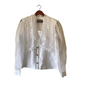 Vintage Prairie Victorian Bluse mit weitem Lagenlook besticktem Kragen - Gr. XL - Bild 1 von 8