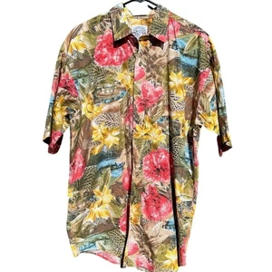 Vintage Salty Dog Gant Pink yellow floral button up shirt Size Large - Picture 1 of 6