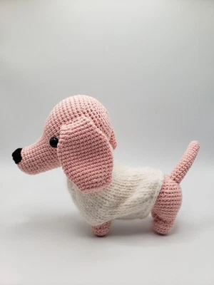 Nuevo Acabado Rosa Amigurumi Tejido a Mano Crochet Dachshund Perro/Cachorro Juguete de Peluche Foto 1 de 4