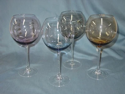 Mikasa CHEERS Balloon Goblet Wine Glasses (4) Etched Designs 4 COLORS - Image 1 of 3