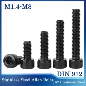 M1.4-M8 Black A2 Stainless Steel Allen Bolts Socket Cap Screws Hex Head DIN 912 - Picture 1 of 91