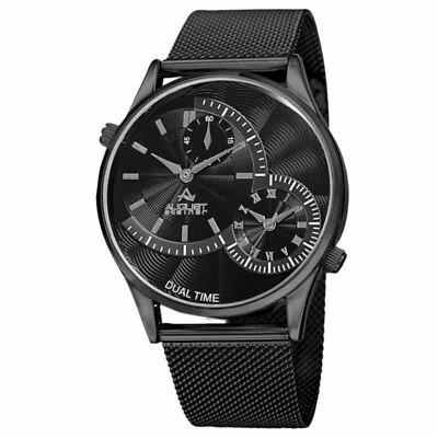 NEW August Steiner AS8168BK Men's Dual Time Black Guilloche Dial Mesh Band Watch - Image 1 of 4