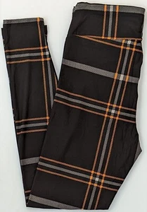 S/M Lularoe Kids Leggings 2023 Holiday Halloween Fall Plaid Orange Black - Picture 1 of 3