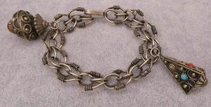 Armband Silber 800 altes Bettelarmband filigran verzierte Gehänge mit Glasfluss - Bild 1 von 10
