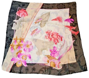 Leonard Paris Pastel Fish and Flowers Silk Scarf square 35” across - Picture 1 of 2