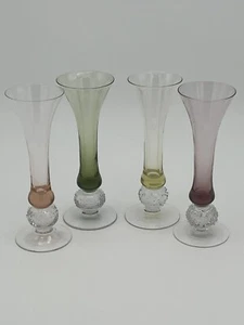 "4 flautas de champán multicolores vintage de vidrio soplado a mano con tallos de bola helada 7""" - Imagen 1 de 11
