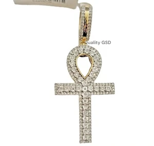 Ankh cross charm pendant 10 KT Yellow gold 0.40 Carat Diamond 1.75" Mens , REAL - Picture 1 of 6