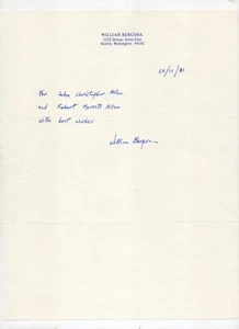 autographed letter by American composer William Bergsma (1921-1994) SIGNED - Picture 1 of 3