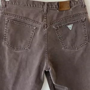 Vintage 1980s Guess Jeans Men 36x28 Brown Triangle Logo Double Button USA P2 - Picture 1 of 12