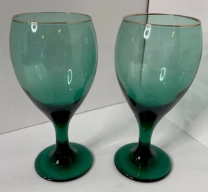 Juego de 2 copas de vino enebro verde Libbey lágrima vidrio soplado vintage - Imagen 1 de 6
