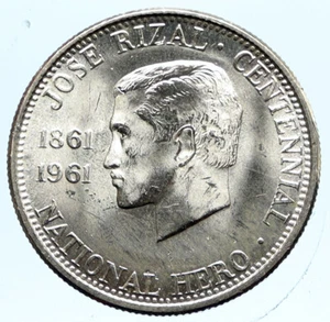 1961 PHILIPPINES with Jose Rizal Nationalist Antique Silver 1/2 Peso Coin i96771 - Picture 1 of 3