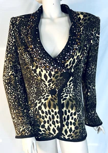 Donna Vinci Angora Blend Animal Print Jacket Church Easter Crystal Accent 8 - Picture 1 of 8