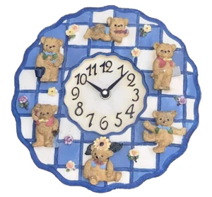 Orologio da parete movimento quarzo orsacchiotto blu tema patchwork - Foto 1 di 3