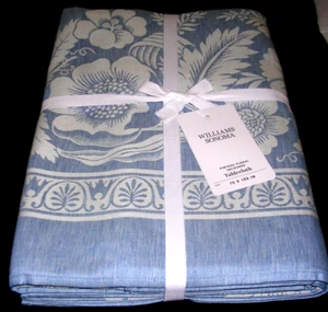 WILLIAMS SONOMA VINTAGE FLORAL JAQUARD TABLECLOTH 70X108 BLUE LINEN/COTTON NWTGS - Picture 1 of 20