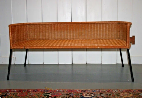 Vtg Weinberg Umanoff McCobb MCM Iron Wicker Rattan Settee Bench Loveseat 44"Long Cover