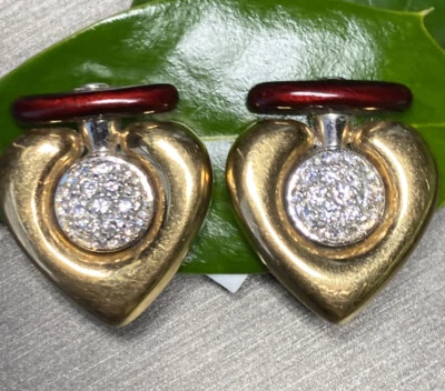 La Nouvelle Bague Diamond Heart Clip-On Earrings 18K Estate Fine Jewelry Pre-Own - Image 1 of 4