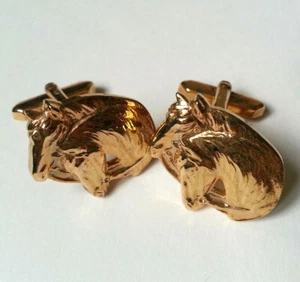 PAIRE DE BOUTONS DE MANCHETTE vintage DECOR TETES DE CHEVAUX CHEVAL doré - Imagen 1 de 6