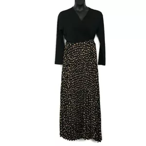 NWT Lularoe Womens sz L DeAnne Wrap Dress Black Gold Geometric Maxi Long Sleeve - Picture 1 of 9