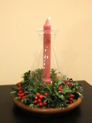 Vintage Antique Christmas Rustic Farmhouse Wood Lantern Candle Holder w/Garland - Image 1 of 2