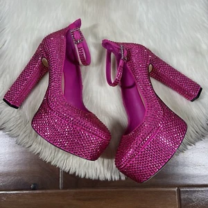 Antonio Melani Capsule Dr. Bridget Hotfix Size 8M Pink Rhinestone Platform Heels - Picture 1 of 14