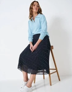 Crew Clothing Navy white knife pleat plisse midi skirt lined size 10 - Picture 1 of 10