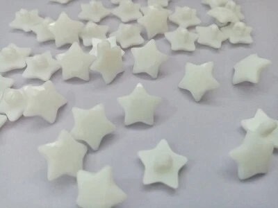 10 White Star Shank Buttons 17mm (3/4") Acrylic Star White Sewing Buttons - Image 1 of 2
