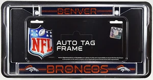 Denver Broncos Glitter and Chrome Metal License Plate Frame NFL Football Bling - Picture 1 of 1