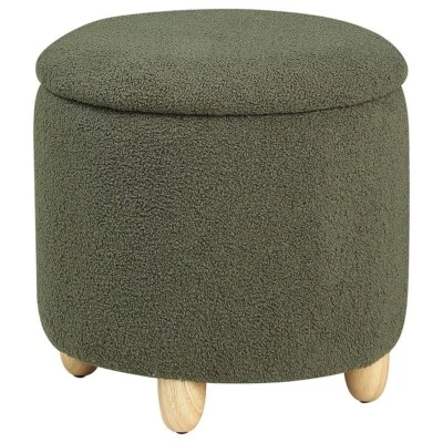 Valia Faux Sheepskin Upholstered Round Storage Ottoman Green - Image 1 of 4
