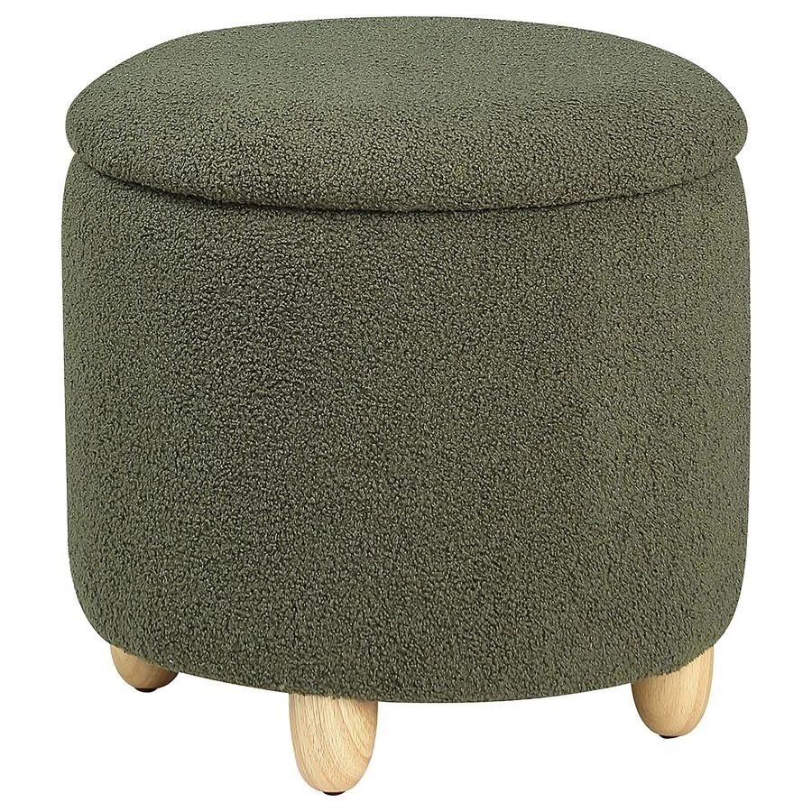 Valia Faux Sheepskin Upholstered Round Storage Ottoman Green - Image 1 of 4
