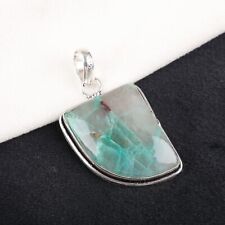 Gift For Her Silver Plated Green Onyx Gemstone Handmade Jewelry Pendant 1.76"
