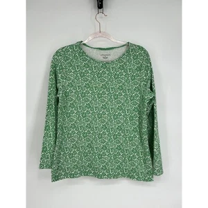 Appleseed's Floral Print Long Sleeve T-Shirt Cotton Top Green White M - Picture 1 of 10