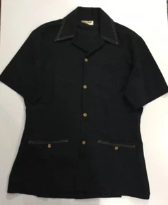 Camicia uomo manica corta nera con bottoni davanti grande - Made in Trinidad - Tricia Jack - Foto 1 di 9