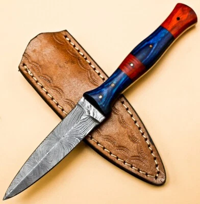 CUCHILLO DAGA DE ACERO DAMASCO HECHO A MANO MANGO DE MADERA DURA CUCHILLO DE CAZA Foto 1 de 4