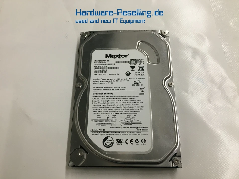 Maxtor SATA 160GB 3,5" 7200RPM 8MB Diamondmax 22 STM3160813AS 9HM181-327 - Immagine 1 di 1