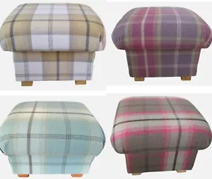 Porter & Stone Balmoral Tartan Check Footstools Pouffe Wool Scottish Red Grey - Picture 1 of 51