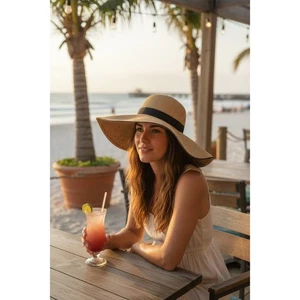 Banana Republic hellbrauner Sonnenhut mit schwarzem Rand - Bild 1 von 8