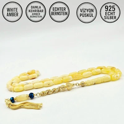 Tesbih Tespih Damla Kehribar WHITE Amber Bernstein 16 Gr Rosary Prayerbeads - Bild 1 von 4