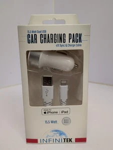 Infinitek 15.5 Watt Dual USB Car Charging Pack 4ft Sync And Charge Cable - Picture 1 of 6