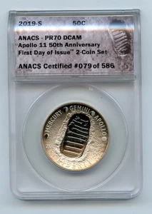 2019-S ANACS PR70 DCAM Apollo 11 50th FDOI 2-Coin Set - GC504 - Picture 1 of 4