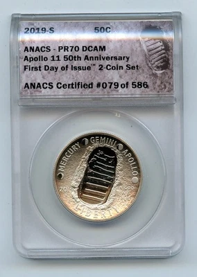 2019-S ANACS PR70 DCAM Apollo 11 50th FDOI 2-Coin Set - GC504 - Image 1 of 4