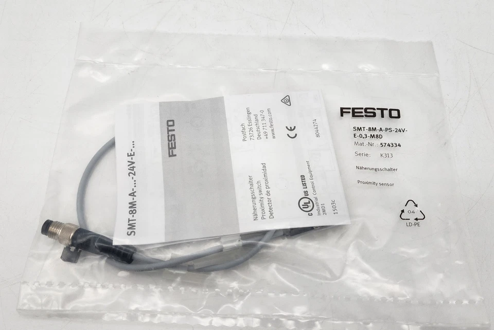 FESTO 574334 SMT-8M-A-PS-24V-E-0,3-M8D Proximity Sensor *EXPEDITE AVAILABLE* - Image 1 of 3